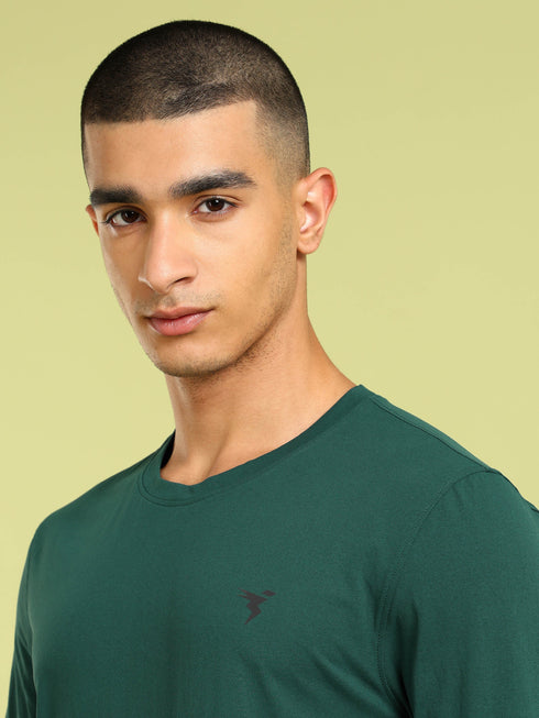 Men Solid Slim Fit Round Neck Sports T-shirt with COTFLEX