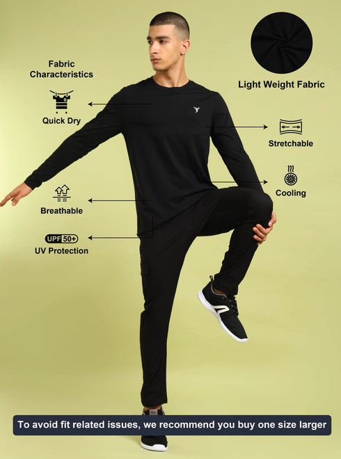 Men Solid Slim Fit Round Neck Sports T-shirt with COTFLEX