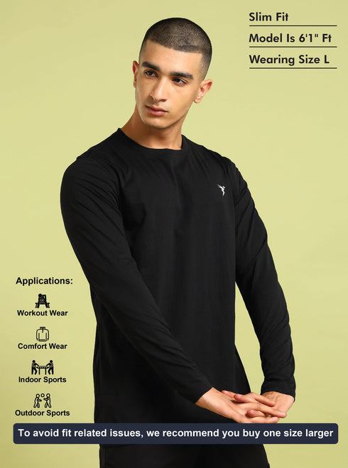 Men Solid Slim Fit Round Neck Sports T-shirt with COTFLEX
