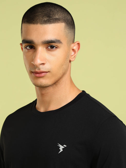 Men Solid Slim Fit Round Neck Sports T-shirt with COTFLEX