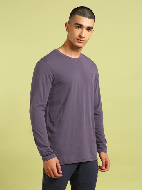 Men Solid Slim Fit Round Neck Sports T-shirt with COTFLEX