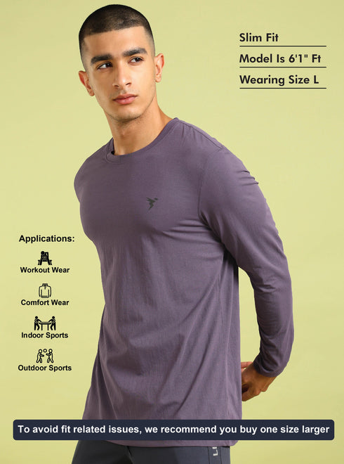 Men Solid Slim Fit Round Neck Sports T-shirt with COTFLEX