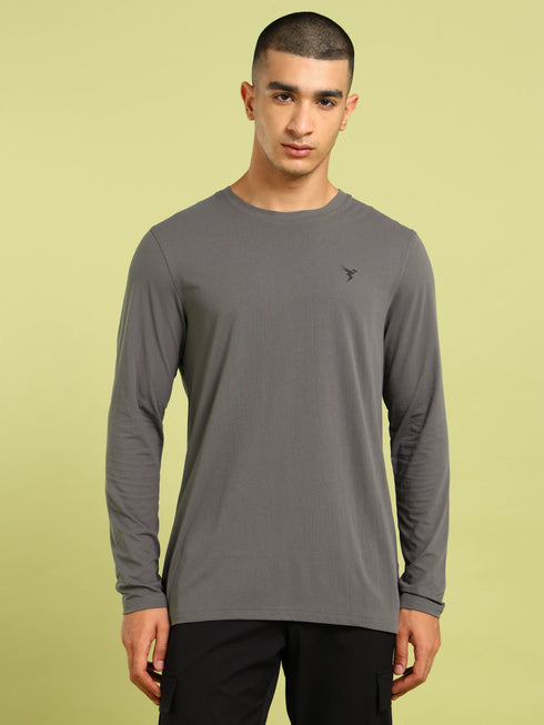 Men Solid Slim Fit Round Neck Sports T-shirt with COTFLEX