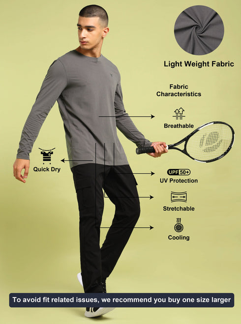 Men Solid Slim Fit Round Neck Sports T-shirt with COTFLEX