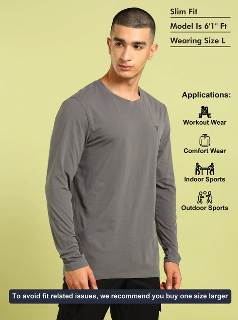 Men Solid Slim Fit Round Neck Sports T-shirt with COTFLEX