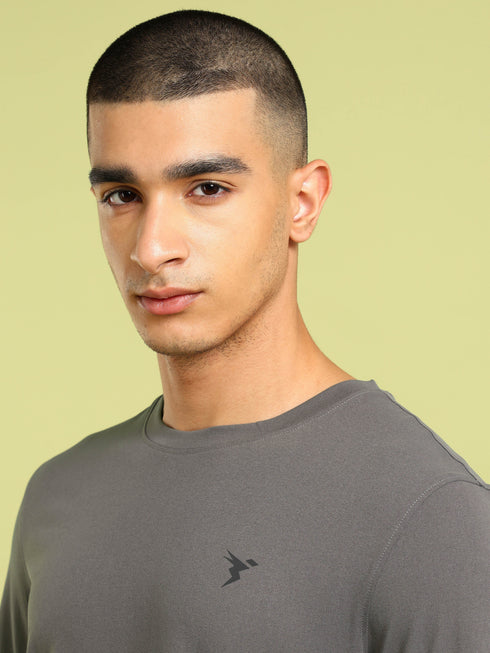 Men Solid Slim Fit Round Neck Sports T-shirt with COTFLEX