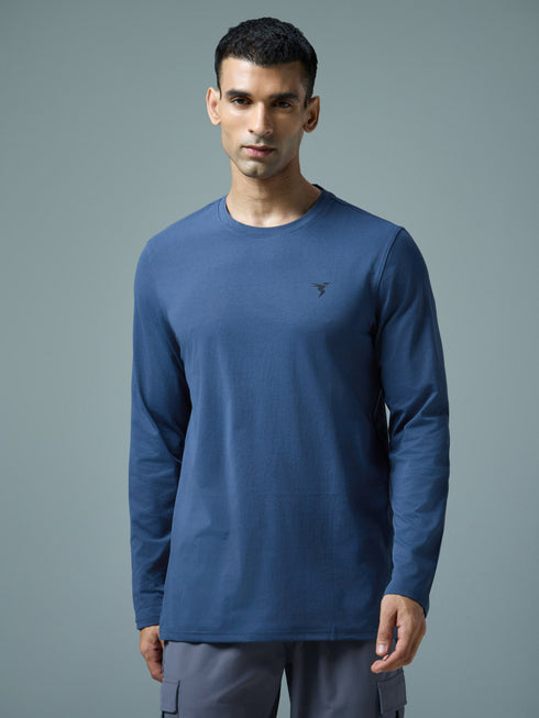 Men Solid Slim Fit Round Neck Sports T-shirt with COTFLEX