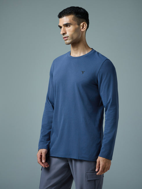Men Solid Slim Fit Round Neck Sports T-shirt with COTFLEX