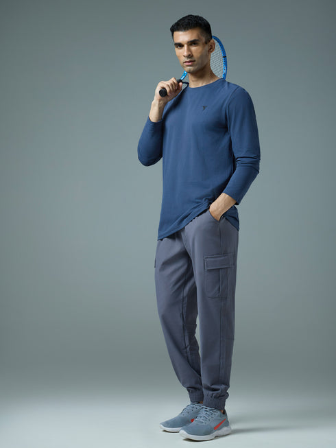 Men Solid Slim Fit Round Neck Sports T-shirt with COTFLEX