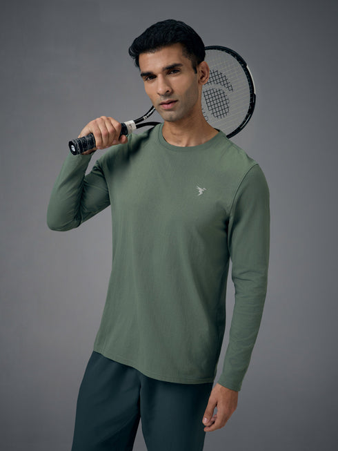 Men Solid Slim Fit Round Neck Sports T-shirt with COTFLEX