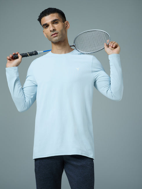 Men Solid Slim Fit Round Neck Sports T-shirt with COTFLEX