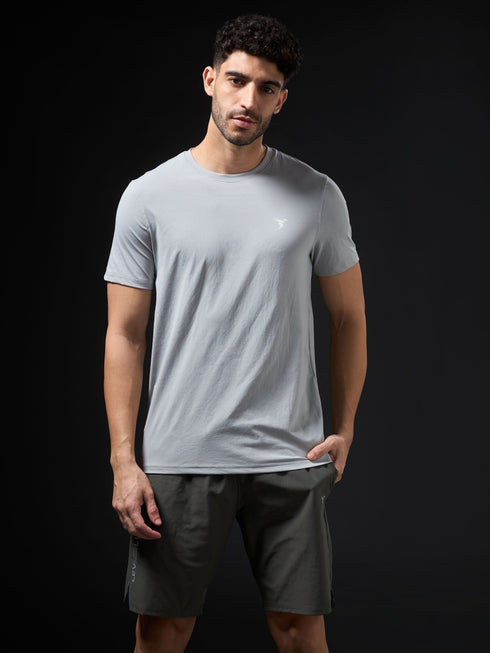 Men Solid Slim Fit Crew Neck T-shirt with COTFLEX