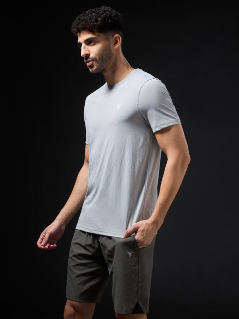 Men Solid Slim Fit Crew Neck T-shirt with COTFLEX