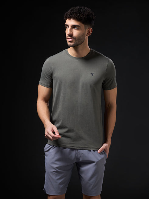 Men Solid Slim Fit Crew Neck T-shirt with COTFLEX