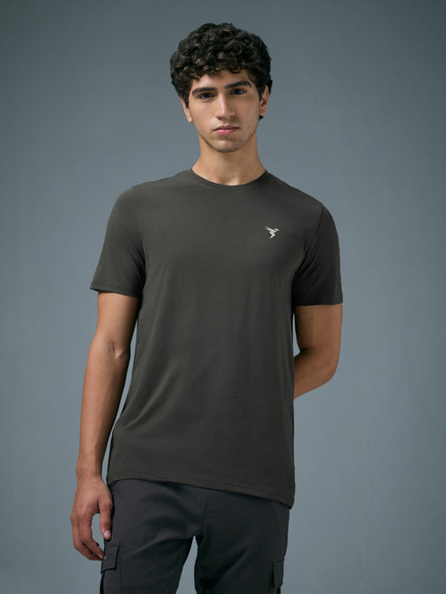 Men Solid Slim Fit Crew Neck T-shirt with COTFLEX