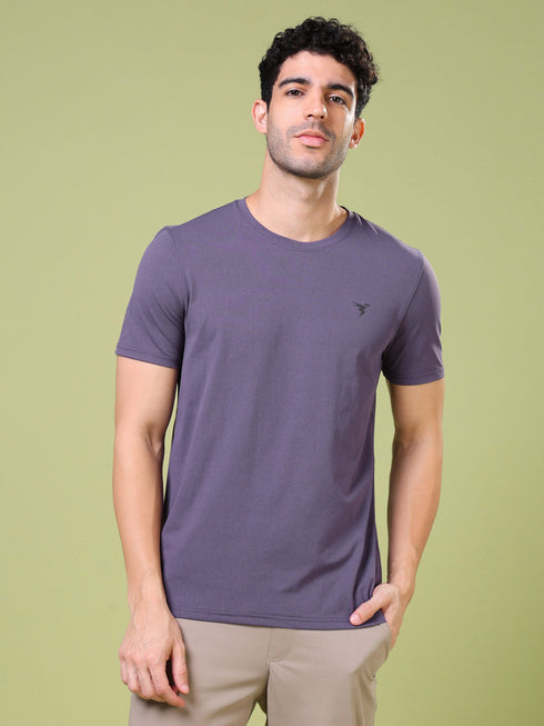 Men Solid Slim Fit Crew Neck T-shirt with COTFLEX