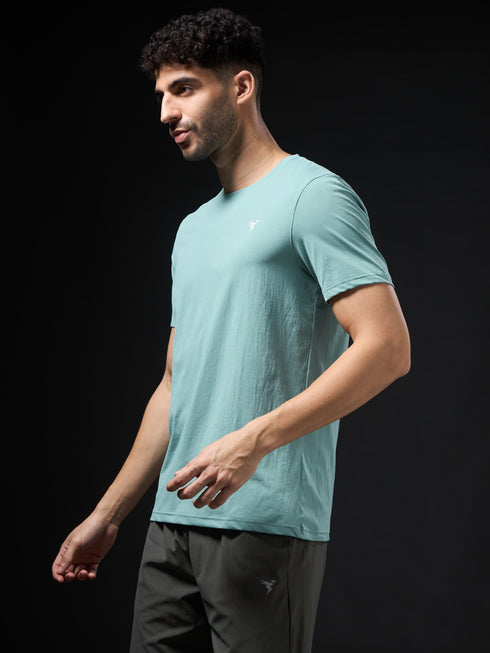 Men Solid Slim Fit Crew Neck T-shirt with COTFLEX