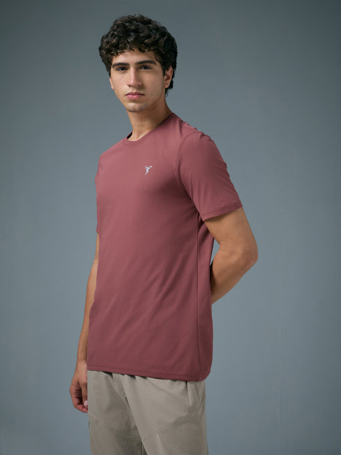 Men Solid Slim Fit Crew Neck T-shirt with COTFLEX