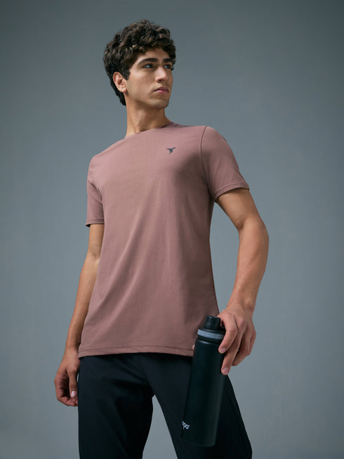Men Solid Slim Fit Crew Neck T-shirt with COTFLEX