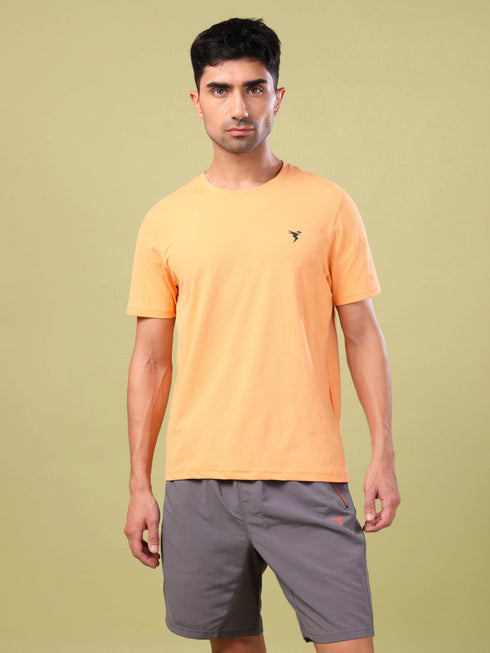 Men Solid Slim Fit Crew Neck T-shirt with COTFLEX