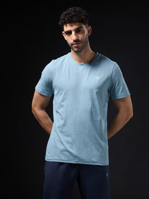 Men Solid Slim Fit Crew Neck T-shirt with COTFLEX