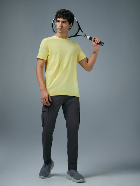 Men Solid Slim Fit Crew Neck T-shirt with COTFLEX