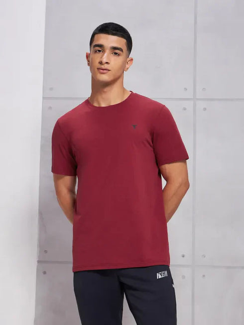 Men Solid Slim Fit Crew Neck T-shirt with COTFLEX