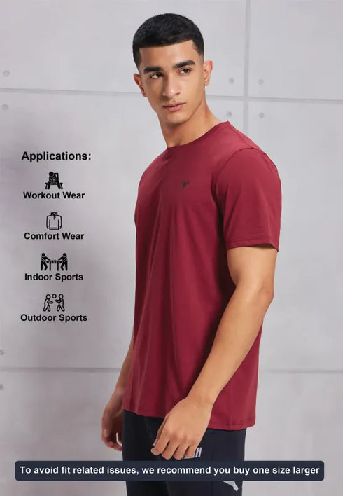 Men Solid Slim Fit Crew Neck T-shirt with COTFLEX