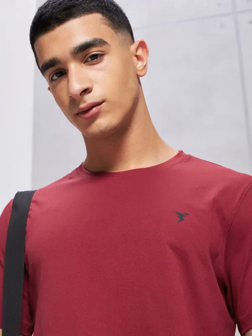 Men Solid Slim Fit Crew Neck T-shirt with COTFLEX