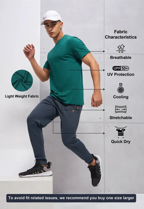 Men Solid Slim Fit Crew Neck T-shirt with COTFLEX