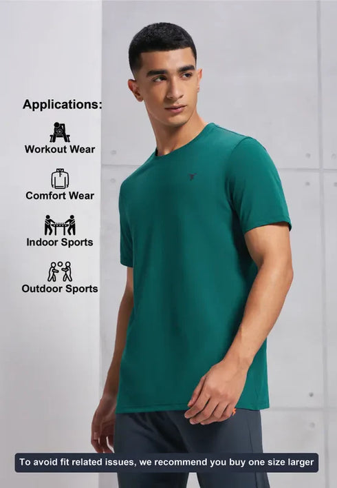 Men Solid Slim Fit Crew Neck T-shirt with COTFLEX