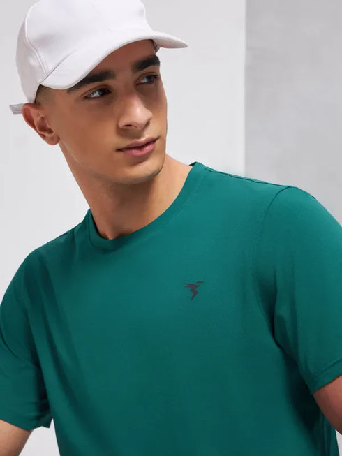 Men Solid Slim Fit Crew Neck T-shirt with COTFLEX