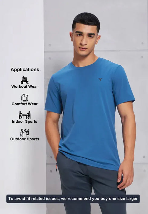 Men Solid Slim Fit Crew Neck T-shirt with COTFLEX
