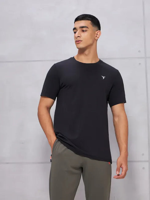 Men Solid Slim Fit Crew Neck T-shirt with COTFLEX
