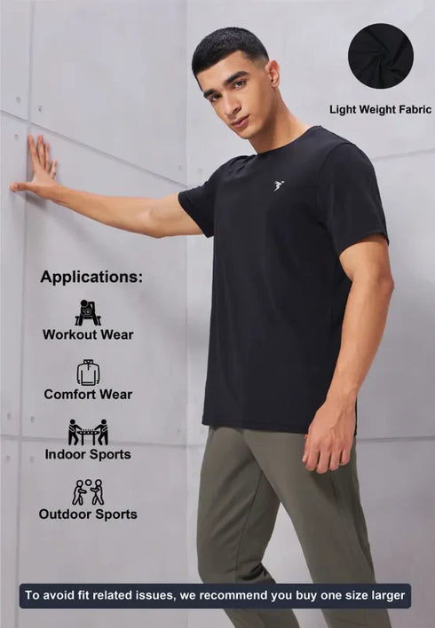 Men Solid Slim Fit Crew Neck T-shirt with COTFLEX
