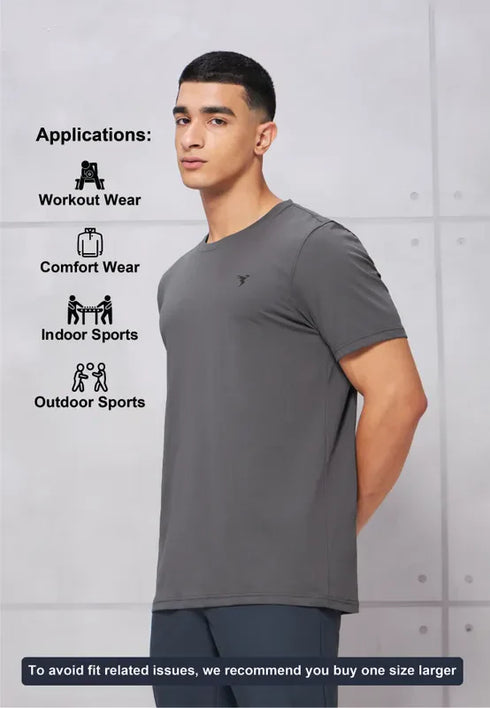 Men Solid Slim Fit Crew Neck T-shirt with COTFLEX