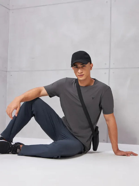 Men Solid Slim Fit Crew Neck T-shirt with COTFLEX