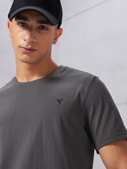 Men Solid Slim Fit Crew Neck T-shirt with COTFLEX