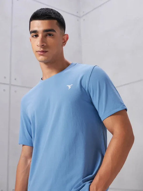 Men Solid Slim Fit Crew Neck T-shirt with COTFLEX
