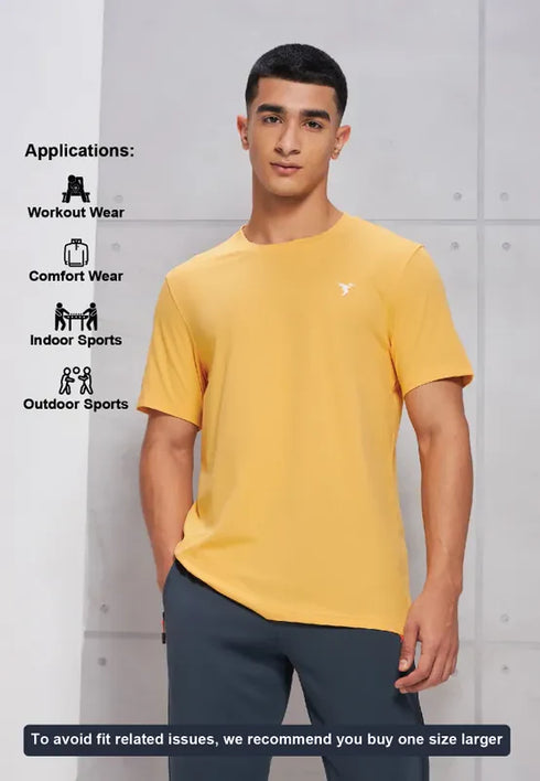 Men Solid Slim Fit Crew Neck T-shirt with COTFLEX