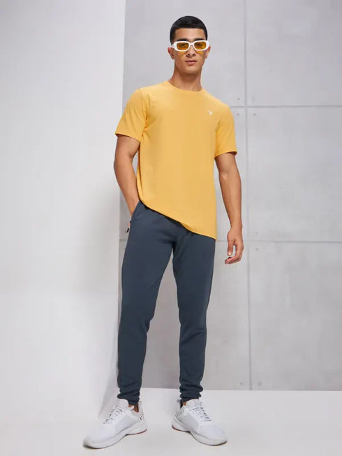 Men Solid Slim Fit Crew Neck T-shirt with COTFLEX