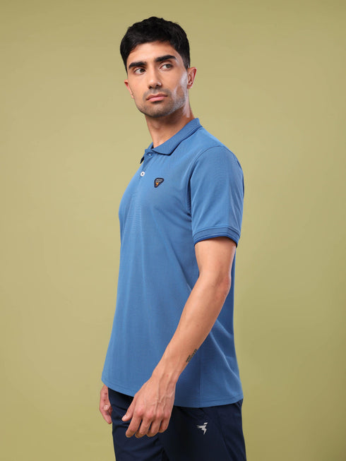 Men Solid Slim Fit Polo T-shirt with ELASTO PLUS