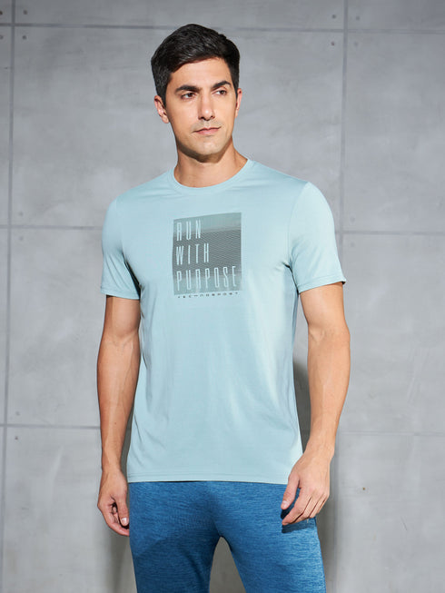 Men Printed Slim Fit Round Neck T-shirt with COTFLEX