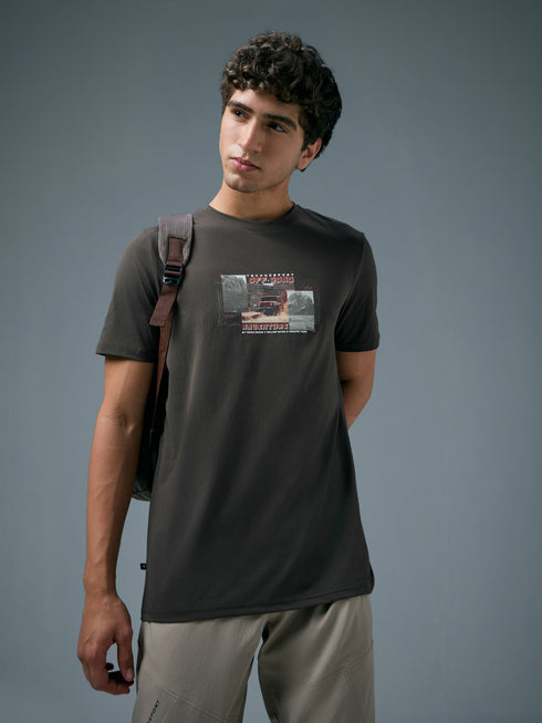 Men Printed Slim Fit Round Neck T-shirt with COTFLEX