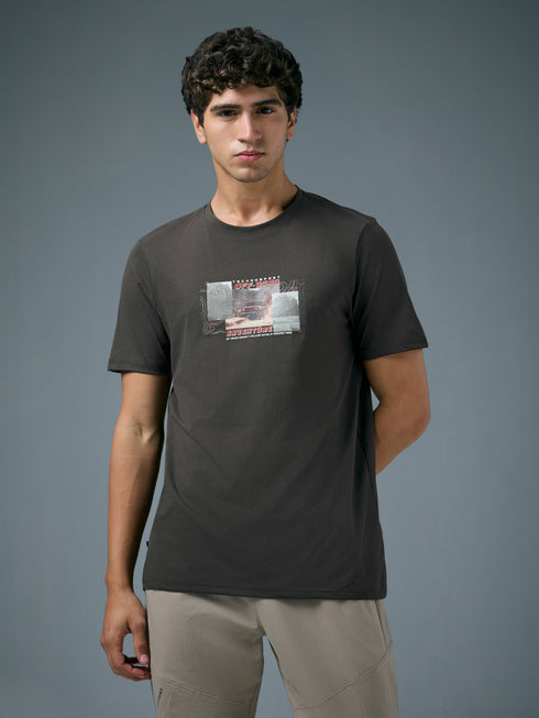 Men Printed Slim Fit Round Neck T-shirt with COTFLEX