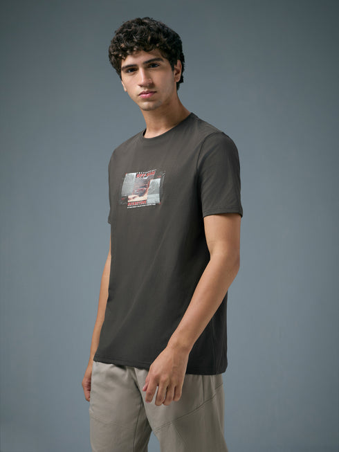 Men Printed Slim Fit Round Neck T-shirt with COTFLEX