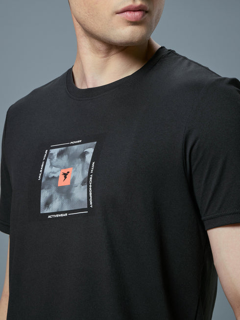 Men Printed Slim Fit Round Neck T-shirt with COTFLEX