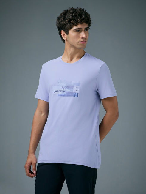 Men Printed Slim Fit Round Neck T-shirt with COTFLEX