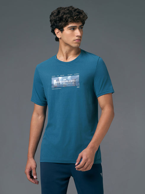 Men Printed Slim Fit Round Neck T-shirt with COTFLEX
