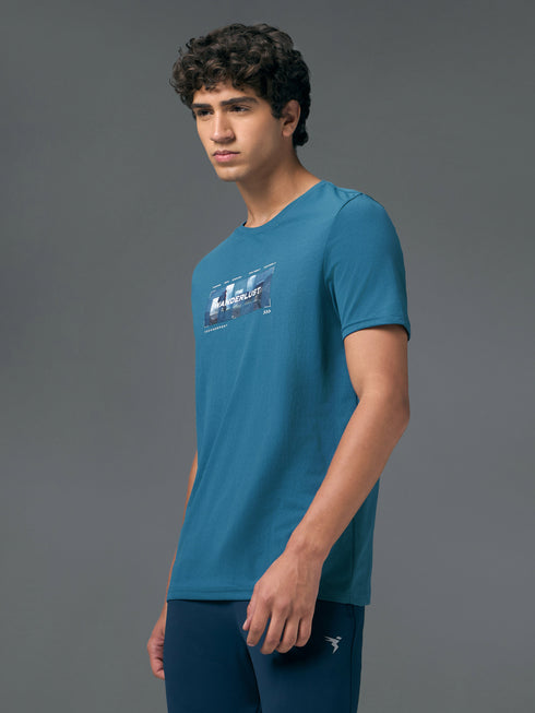 Men Printed Slim Fit Round Neck T-shirt with COTFLEX
